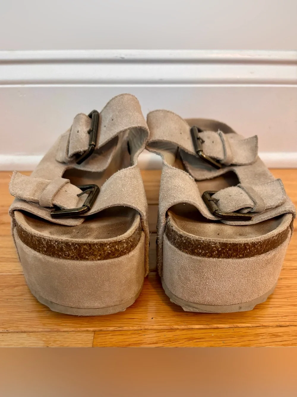 Steve Madden KALI Platform Sandals Taupe Suede Double Buckle Womens 7